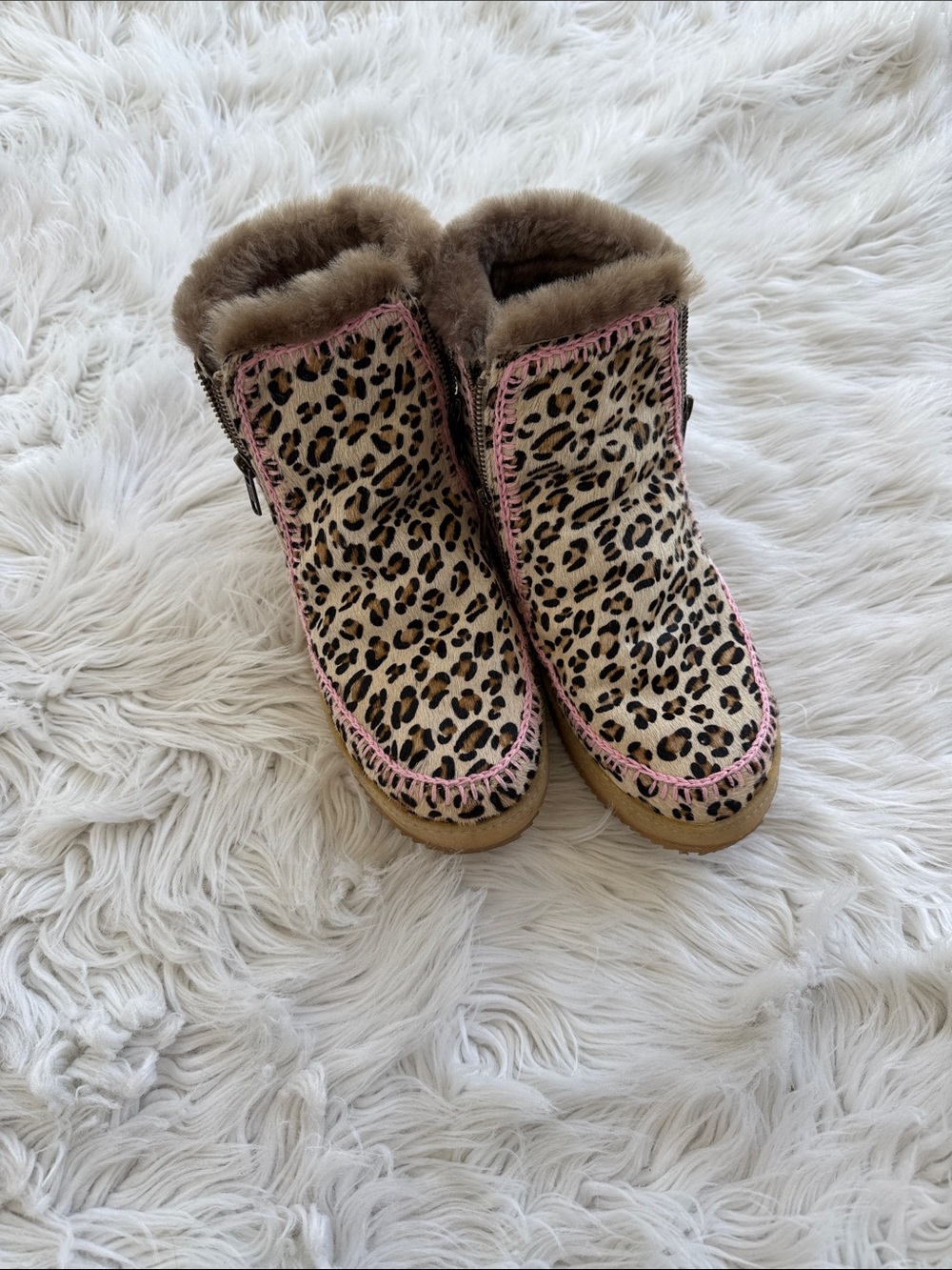 Women’s Laid Back London Leopard Print Faux Fur Boots - Pink Trim
